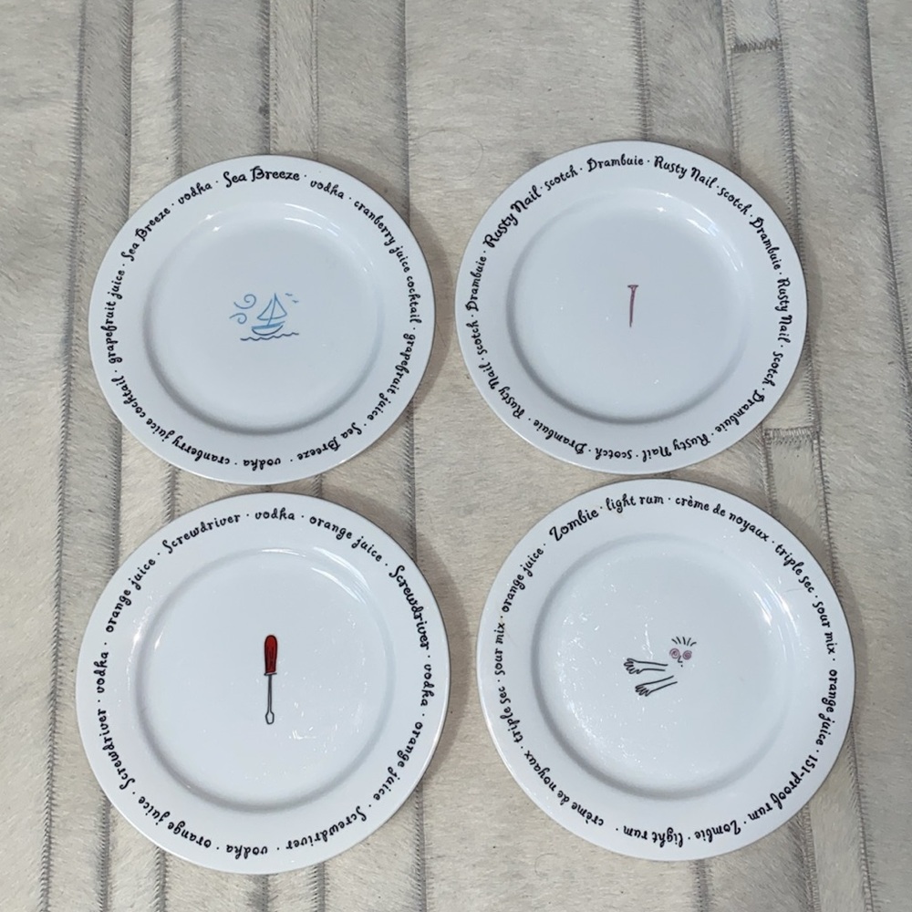 Set of 4 Pottery Barn salads/deserts/sandwiches“Bar Lingo” plates 8”